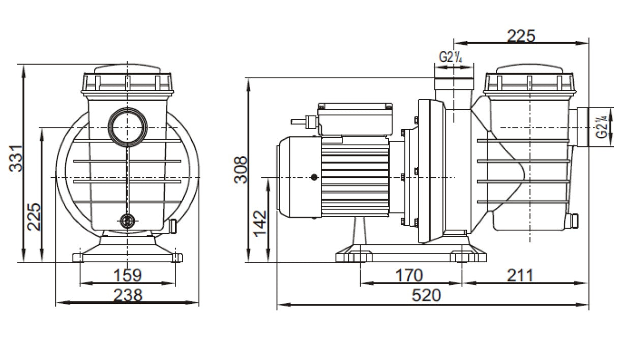 Bomba de Piscina MAAAXPUMP SWIM150 l 2 HP l 220V l 1-1/2" X 1-1/2" l 180 - 420 lpm l 8 - 17 m