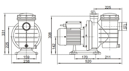 Bomba de Piscina MAAAXPUMP SWIM150 l 2 HP l 220V l 1-1/2" X 1-1/2" l 180 - 420 lpm l 8 - 17 m