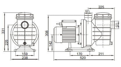 Bomba de Piscina MAAAX PUMP SWIM150 l 2 HP l 220V l 1-1/2" X 1-1/2" l 180 - 420 lpm l 8 - 17 m
